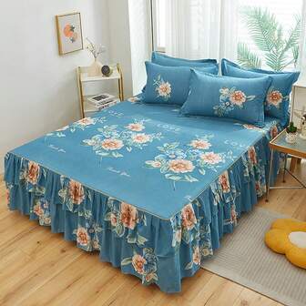 1pc Floral Bedskirt, Soft & Skin-Friendly Bedding Set, Suitable For Bedroom Decor In Princess Style, Fits Twin, Full, Queen, King Size Beds, Machine Washable