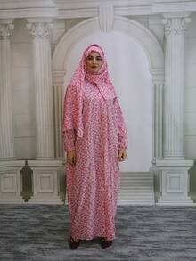 Roupão Floral Estampado para Mulheres Plus Size, Tecido Tecido, Zíper, Solto e Confortável, Adequado para Todas as Estações de Férias na Primavera - Multicolorido - Visão 4