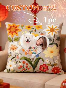 1pc Customized Photo Pillowcase, Short Plush Square Double-Sided Printing, Suitable For Birthday, New Year, Family Portrait, Home Decor, Couple Photos, Heart-Shaped Gift, Any Image Can Be Customized