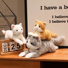 逼真猫咪毛绒娃娃，柔软填充小猫玩偶，可爱舒适毛绒玩具，适合儿童，可作桌面装饰，男孩女孩生日礼物，复活节和情人节礼物，女友睡眠枕 - 彩色 - 查看 5