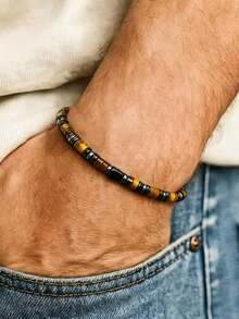 Men's Tiger Eye & Hematite Bracelet: Inner Strength, Optimism And Courage Gemstone Healing Crystal Bracelet, Root Chakra Spiritual Protection Meditation Jewelry - Multicolor - View 6