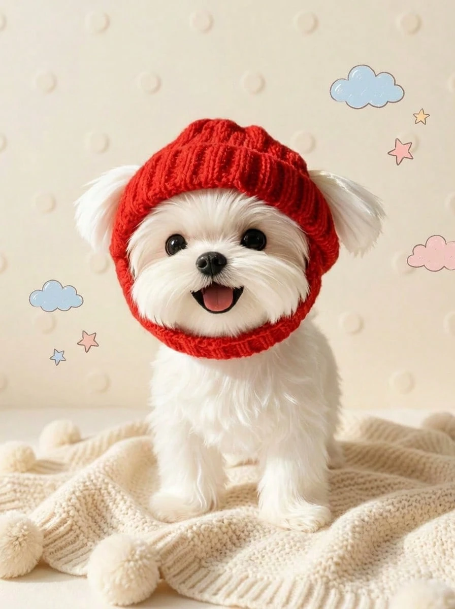 PETSIN 宠物猫狗针织帽，马尔济斯犬露耳帽，室内外保暖 - 彩色 - 查看 1