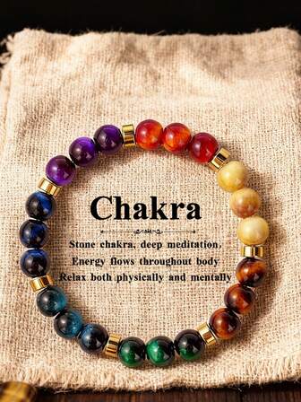 Pulseras de 7 chakras para mujeres, joyas de piedras de cuentas de estilo boho, coloridas, para yoga y deportes, para la garganta, el sol y la rueda submarina, para otoño e invierno