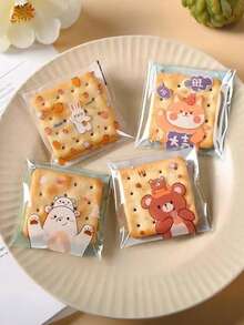 500个雪花图案糕点自粘袋，饼干包装袋，卡通自封袋，月饼牛轧糖烘焙透明袋 - 彩色 - 查看 2