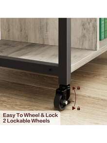 Soporte de impresora de escritorio con estación de carga, Mesa de impresora industrial con 3 estantes de almacenamiento, Carrito de impresora pesada móvil con ruedas bloqueables para almacenamiento de papel, Oficina en casa - Gris - Ver 5