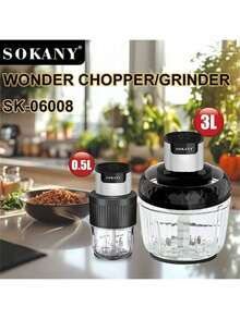 SOKANY Picadora de carne multifuncional 2 en 1 para el hogar, picadora de verduras, procesador de alimentos, licuadora. Incluye picadora de carne de 3L + picadora de 0.5L. 800W de alta potencia, molienda rápida. Material de vidrio, resistente al desgaste y duradero. Inicio con un solo toque, ajuste de doble velocidad. Adecuado para mezclar carne, moler frijoles, hacer platos de verduras y hacer jugos.