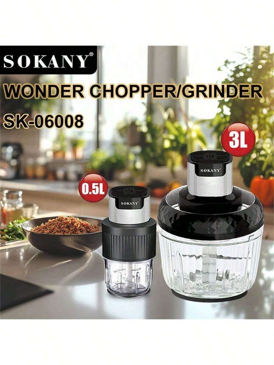 SOKANY Picadora de carne multifuncional 2 en 1 para el hogar, picadora de verduras, procesador de alimentos, licuadora. Incluye picadora de carne de 3L + picadora de 0.5L. 800W de alta potencia, molienda rápida. Material de vidrio, resistente al desgaste y duradero. Inicio con un solo toque, ajuste de doble velocidad. Adecuado para mezclar carne, moler frijoles, hacer platos de verduras y hacer jugos.