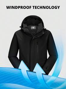 CAMEL CROWN Men's 3-In-1 Waterproof Ski Jacket, Warm Winter Coat With Hood, Windproof Raincoat For Hiking & Skiing - Black - View 3
