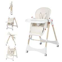 GCCSJ Baby High Chair,6-In-1 Foldable Baby High Chair For 0-36 Months - 5 Height Adjustable Convertible Infant Toddler Feeding Chair, Removable Easy-Clean Tray & Locking Wheels, Soft PU Seat High Chair With Safety Harness, Multi-Stage High Chair For Home Dining, Travel & Small Spaces, Available In 6 Colors(The Best Christmas Gift For Children) - 椰奶白+萬向輪 - 查看 12