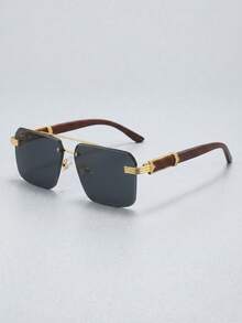 1pc Rimless Square Metal Frame Fashionable Fashion Glasses For Men, Essential For Driving And Casual Outfits - 金框全灰片 - 查看 1