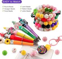 Sunrony 105Pcs Mixed Green Christmas Focal Silicone Beads For Keychains Making, Rhinestone Spacer Hexagon Lentil Silicone Beads For Pens Crafts And Necklace Bracelet - Purple Turquoise Jesus - View 5