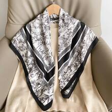 1 Stück Damen Seiden-Satin Bambus Muster Quadratischer Schal, orientalisches Vintage Muster vielseitiges Hals-/Kopftuch Accessoire