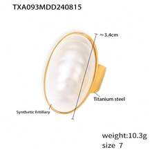1PCS New Fashion French Oval Mother-Of-Pearl Pendant Collarbone Necklace Ring Earrings Titanium Steel Plated Light Luxury Set Suitable For Daily Wear - TXA093-金色7號戒指 - 查看 7