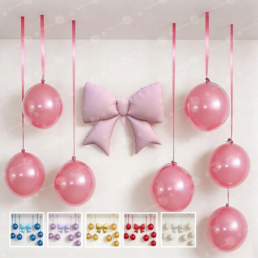 Conjunto de 1 Balão Decorativo para Festas, Inclui Balões de Látex de 18 Polegadas, Fita de Poliéster de 2,5 cm, Laço Extra Grande, Ideal para Festa de Noivado, Decoração de Ambientes, Decoração de Festas, Casamento, Dia dos Namorados, Aniversário, Reunião Familiar, Diversas Opções de Cores - Multicolorido - Ver 1