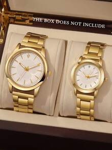 2pcs/Set Fashion Business Couple Watches, Round Dial, Steel Strap Quartz Watch, Couple Gift Set, Suitable For Holidays And Daily Wear - Gold - View 12