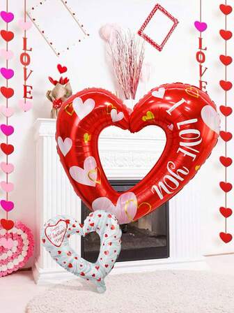 2pcs Hollow Heart-Shaped Aluminum Foil Balloons, Red And White Diagonal Heart Design, Suitable For Valentine's Day, Anniversary, Confession, Engagement, Proposal Party, Birthday, Romantic Decoration