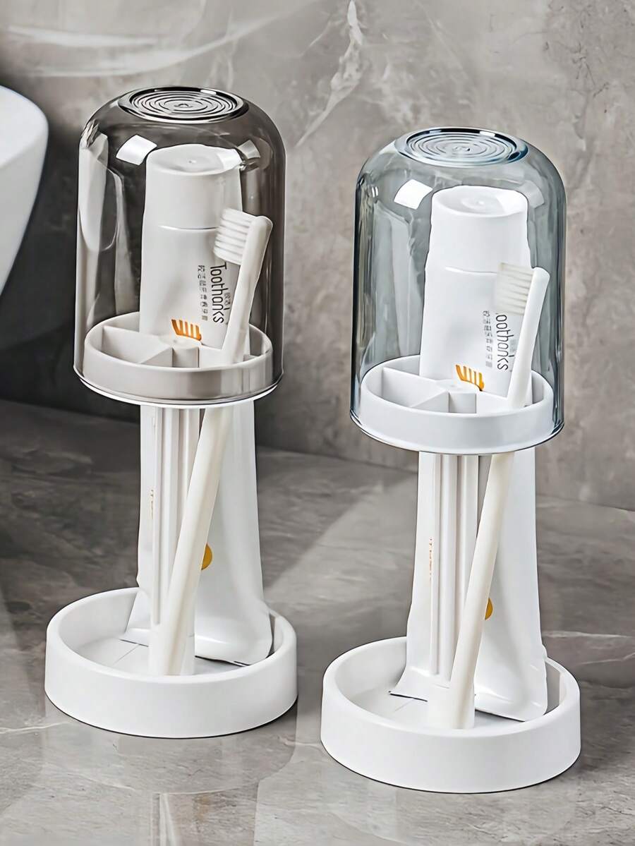 Modern & Clear Bathroom Toothbrush Holder With Spill-Proof Design & Waterproof Base - Freestanding Toothbrush Cup With Toothbrush Storage, Multi-Color Design With Transparent Cups For Toothbrush Heads, Bathroom Organizer, Toothbrush Storage, Bathroom Accessories, Toothbrush Holder, Room Decor, Wedding, Home Decor, Travel, Travel Essentials For Women, Summer