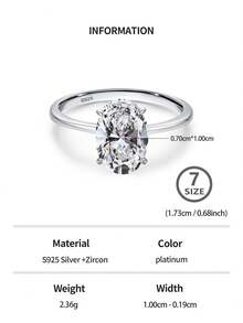 1pc 2ct Classic Simple S925 Sterling Silver Oval Ring, Providing Exquisite Jewelry For Women's Engagement Wedding Bridal Jewelry - Silver - View 12