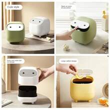 Trash Bin Small Paper Basket Contrasting Color Mini Cute Double-Layer Push-Type Small Trash Can Desktop Storage Tool Trash Bin - 白色-1 - 查看 6