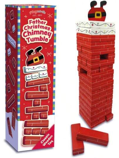 Father Christmas Chimney Tumble Wooden Stacking Block Game – Festive Christmas Tower Game For And Families