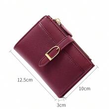 محفظة نسائية جديدة من الجلد الصناعي المرقع، محفظة مزدوجة عالية الجودة، حامل بطاقات بسيط مع إغلاق بزر نصف دائري، محفظة صغيرة، محفظة جميلة، محافظ للنساء - الأحمر - مشاهدة 4