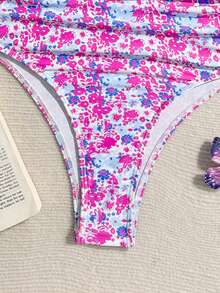 1 bộ bikini vải dệt kim họa tiết hoa dễ thương, thanh lịch, gợi cảm, kiểu dáng bất đối xứng, thích hợp cho bãi biển, trường học, hẹn hò, du lịch, kỳ nghỉ xuân/hè. - Nhiều màu - Xem 5