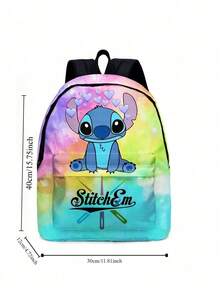 史迪奇2件套3D全印花卡通史迪奇背包和铅笔盒套装，大容量卡通背包，旅行收纳包，化妆包，旅行整理包 - 彩色 - 查看 3