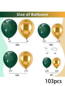 103个/包（含配件）橄榄绿和金色金属乳胶气球套装，适用于生日派对、婚礼、毕业典礼、新娘送礼会、家居装饰气球拱门、房间装饰、派对装饰 - 彩色 - 查看 3