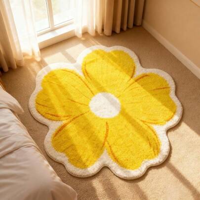 1 pezzo Tappeto carino a fiore giallo, tappeto decorativo per la casa, tappeto stampato, tappeto stile Ins, tappeto primaverile, decorazione camera da letto, tappeto piccolo, tappeto moda creativa, tappeto per soggiorno, tappeto per camera da letto, tappeto per esterno, tappeto lavabile, tappeto per ingresso, tappeto per bagno
