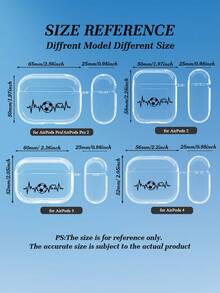 1个足球心跳图案2D印花时尚百搭个性化耳机保护套，创意神秘风格，适合作为礼物送给女朋友、闺蜜、妻子、情侣、阿姨、老板、姐妹、同学、老师，生日/节日礼物，透明光滑柔软全包保护套，防尘防水，兼容 2/3/4/PRO/PRO2/PRO3 - 無色 - 查看 7