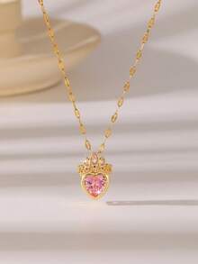 1 pieza Collar con colgante de corazón de acero inoxidable con circonita brillante, regalo exquisito para ocasiones especiales como el Día de San Valentín, el Día de la Madre, cumpleaños, etc.