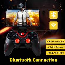 El mango de juego Bluetooth inalámbrico está conectado directamente al sistema iOS android. La batería tiene una larga vida útil y es adecuada para computadoras móviles / - Negro - Ver 4