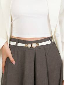 1/3pcs Women Elastic Waist Cincher, Pearl Buckle Skinny Belt, Bow Tie Elastic Waistband, Fashion Versatile Waist Belt For Dress, Sweater, Jacket, Alloy Buckle Waist Belt For Women - Multicolor - View 1