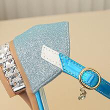 女童亮面玛丽珍低跟公主风碎花婚礼派对礼服鞋 - 藍色 - 查看 5