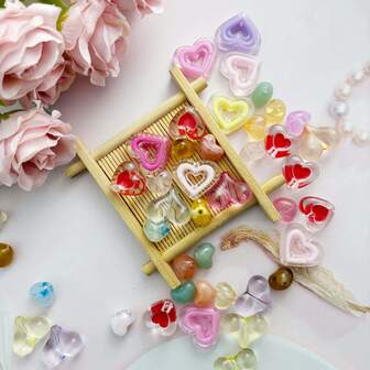 10 יחידות חרוזים בצורת לב בצבעים מעורבים, אביזרים להכנת תכשיטים, ציוד לקישוט טלפון