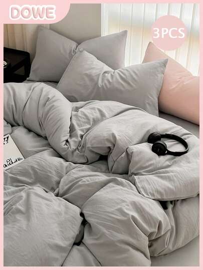 3pcs 100% Polyester Solid Color Duvet Cover Set (1 Duvet Cover And 2 Pillow Shams), Modern Polyester Bedding, Lightweight & Breathable, Suitable For All Seasons