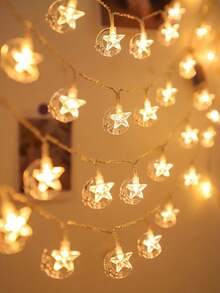 1 pezzo Luci decorative a forma di stelle e lune, lunghe 1,5m/3m/6m, alimentate a batteria, luci da interni a forma di fate, decorazione per camera da letto, parete, Ramadan ed Eid - Trasparente - Visualizzare 5