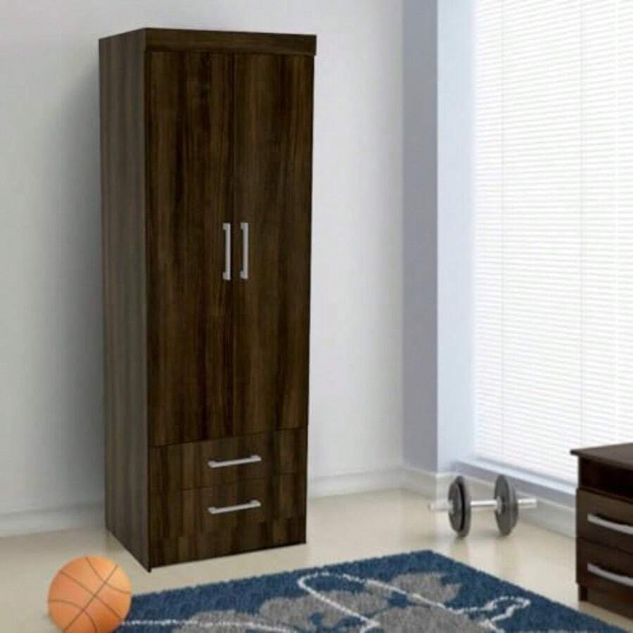 MOBI Ropero Closet Armario Armable de Madera Fermont 2 Puertas 2 Cajones Color Tabaco- Largo 62cm x Alto 181cm Organizador para Recámara - Tabaco - Ver 1