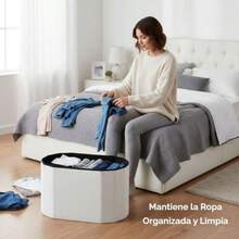 GOMYHOME Banco Otomano Plegable con AlmacenajeTaburete con Reposapies Banco de Almacenamiento para Entrada Sala de Estar y Dormitorio Boucle Blanco Perla - Blanco - Ver 6