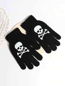 1 双男女通用秋冬发光骷髅爪手套，朋克风指关节骨指套手套，适合万圣节庆祝活动和日常佩戴 - ST10 - 查看 5