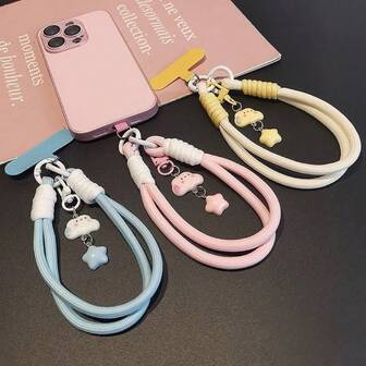 1 st minimalistisk söt moln- och stjärnsnodd handledsrem kort telefonsnodd + söt tecknad hänge nyckelring kamera universal snodd hänge anti-förlorad bärbar