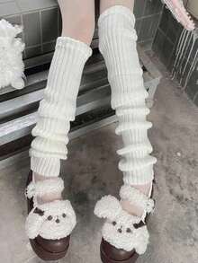 1 Pair Women's Extra Long Knitted Leg Warmers/Leg Warmers, Cozy - trắng - Xem 4