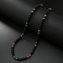 1pc Trending Handmade Beaded Black Glass Bead Necklace For Men, Fashionable Minimalist Men's Necklace, Unique Men's Beaded Necklace