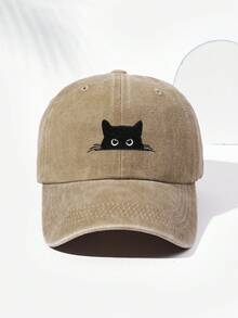 1 Stück Unisex Vintage bestickte schwarze Katze Baseballkappe, verstellbare Größe, modisch vielseitig, geeignet für Studium, Arbeit, Lässig, Outdoor, Sport, Hip-Hop, Trucker