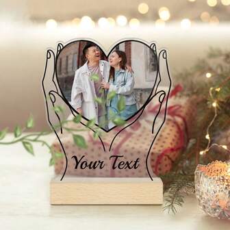 1 st anpassad foto- och textskylt i akryl med träbas, personlig skrivbordsdekoration för bröllopsdag, dejtkväll, present till födelsedagar, bröllop, årsdagar, resor, dekorationer