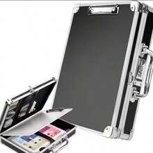 Portable Aluminum Combination Lock File Box – Secure Document Storage Case With Handle, Anti-Theft Password Lock For A4 Papers, Passports, Cash & Valuables - Black - View 1