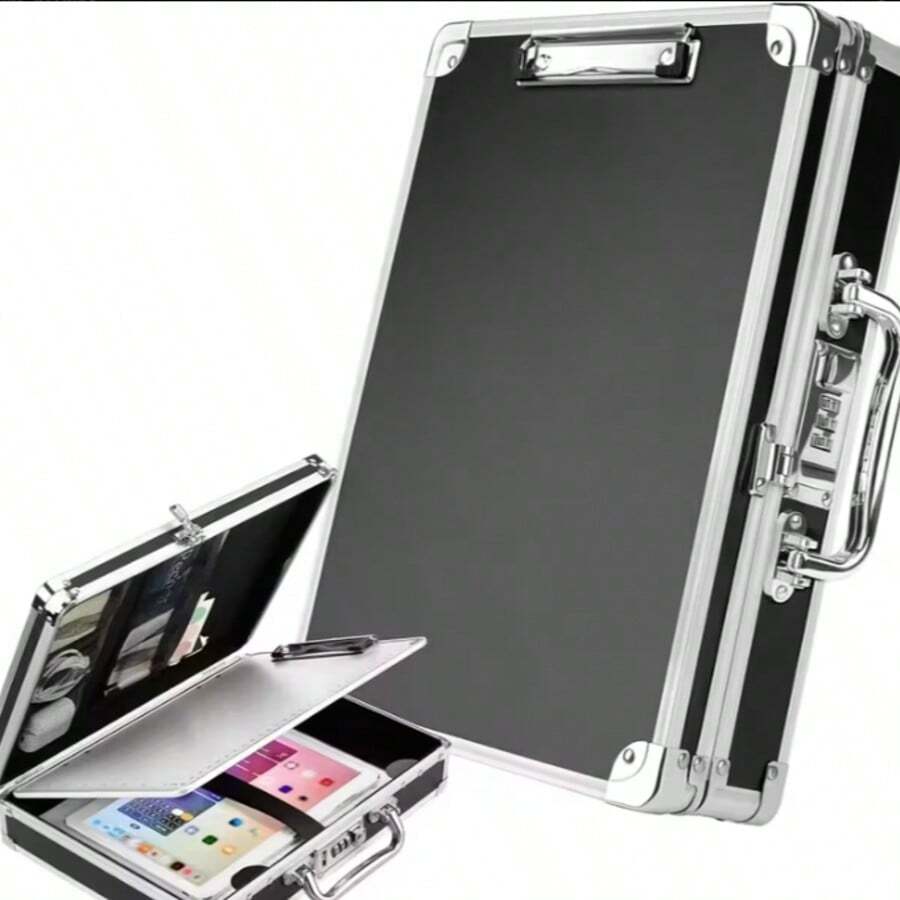 Portable Aluminum Combination Lock File Box – Secure Document Storage Case With Handle, Anti-Theft Password Lock For A4 Papers, Passports, Cash & Valuables - Black - View 1