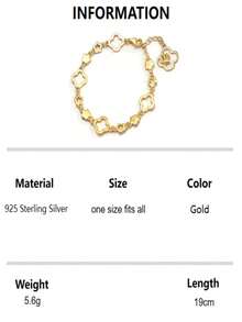 1pc S925 Sterling Silver Flower & Clover Hollow Chain Bracelet, Minimalist & Fashionable, Suitable For Daily Wear, Elegant Gift For Mother, Girlfriend - Gold - View 8