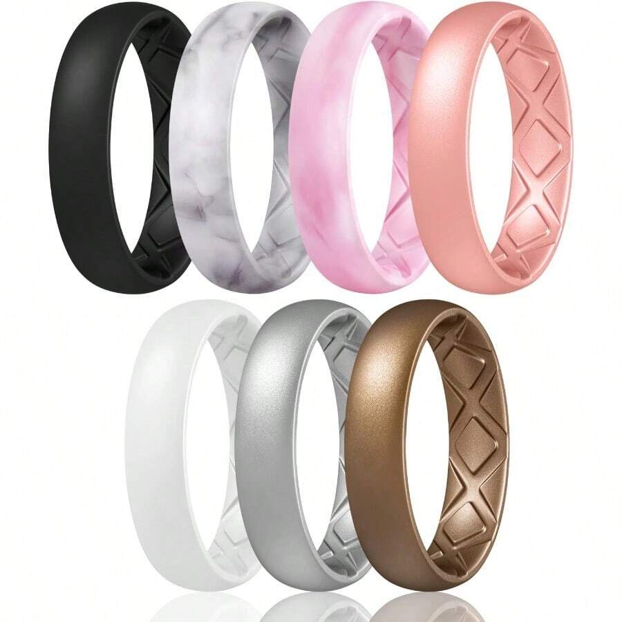 Egro Diseño ergonómico de arco interior anillos de silico para mujer con medias tallas alianza de boda de silico para mujer 5 5 mm de ancho y 2 mm de grosor - SETE2Negromrmolcamuflajerojoclaroororosablancoplatametlicabronce - Ver 1