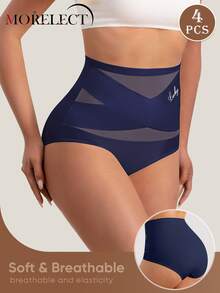 4条装女士高腰内裤，柔软舒适，交叉绑带设计 - 彩色 - 查看 3